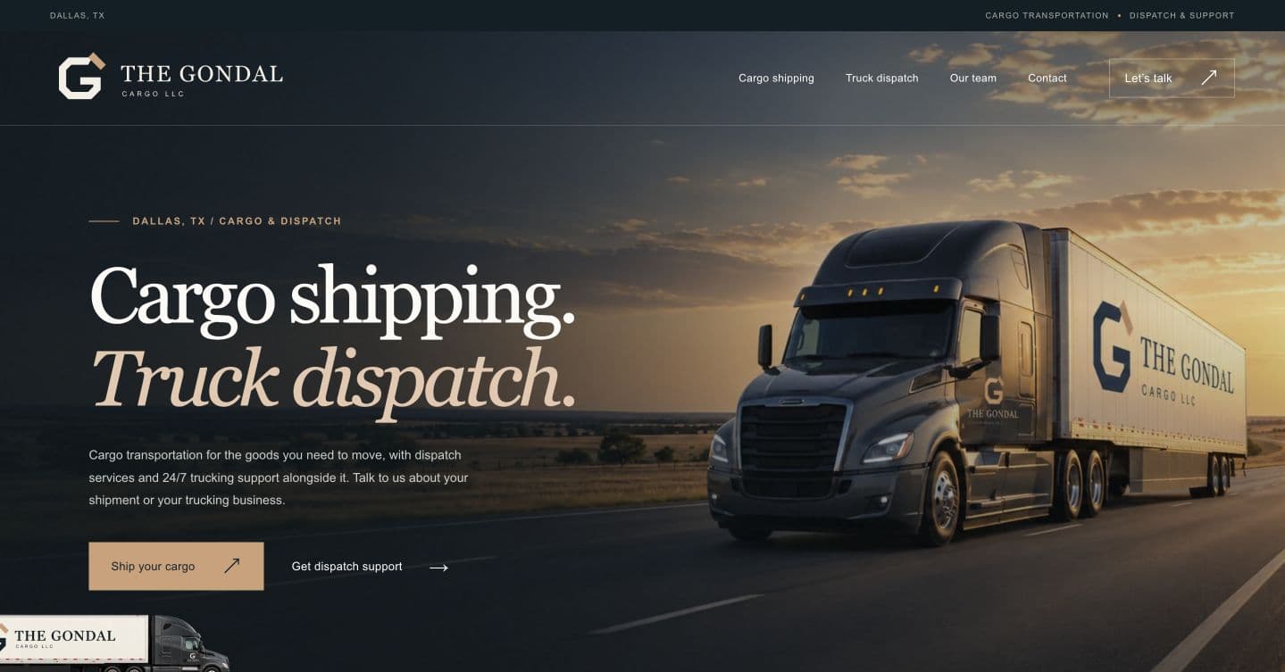 The Gondal Cargo LLC public homepage on a desktop screen