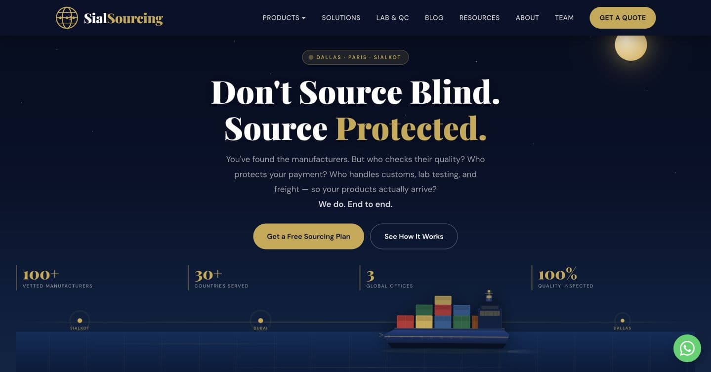 SialSourcing public homepage on a desktop screen