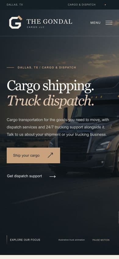 The Gondal Cargo LLC public homepage on a mobile screen