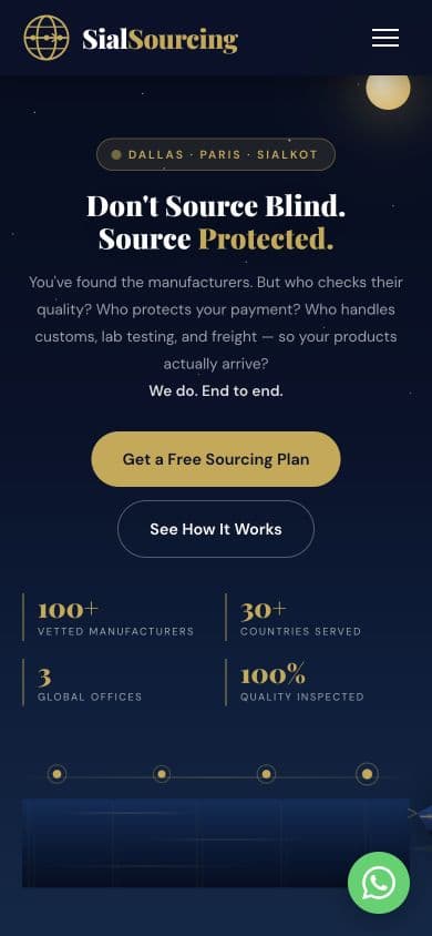 SialSourcing public homepage on a mobile screen
